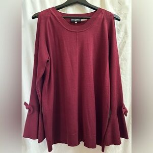 KARL LAGERFELD Peek-a-Boo Cold Shoulder Top Bell Sleeves w/bows Size Large